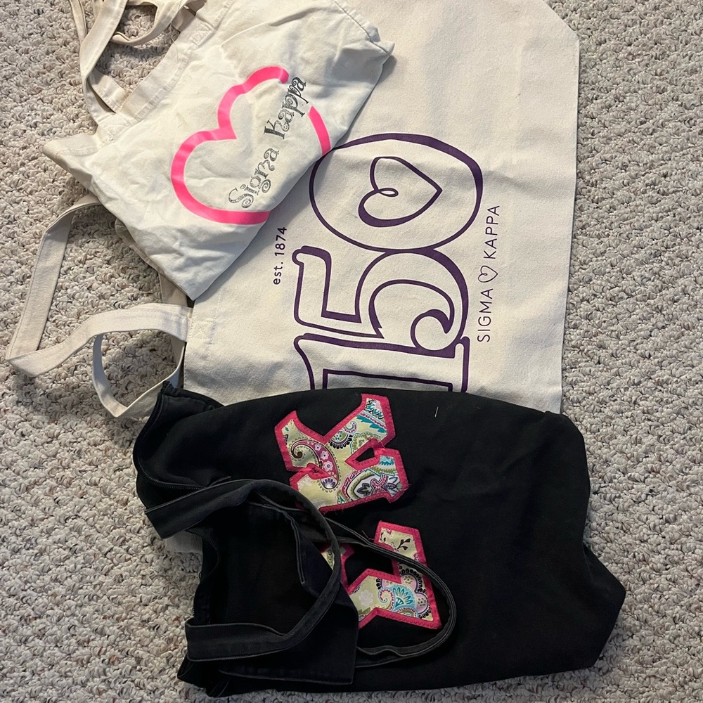 Sigma Kappa canvas Tote Bag Set - White, Black, Pink